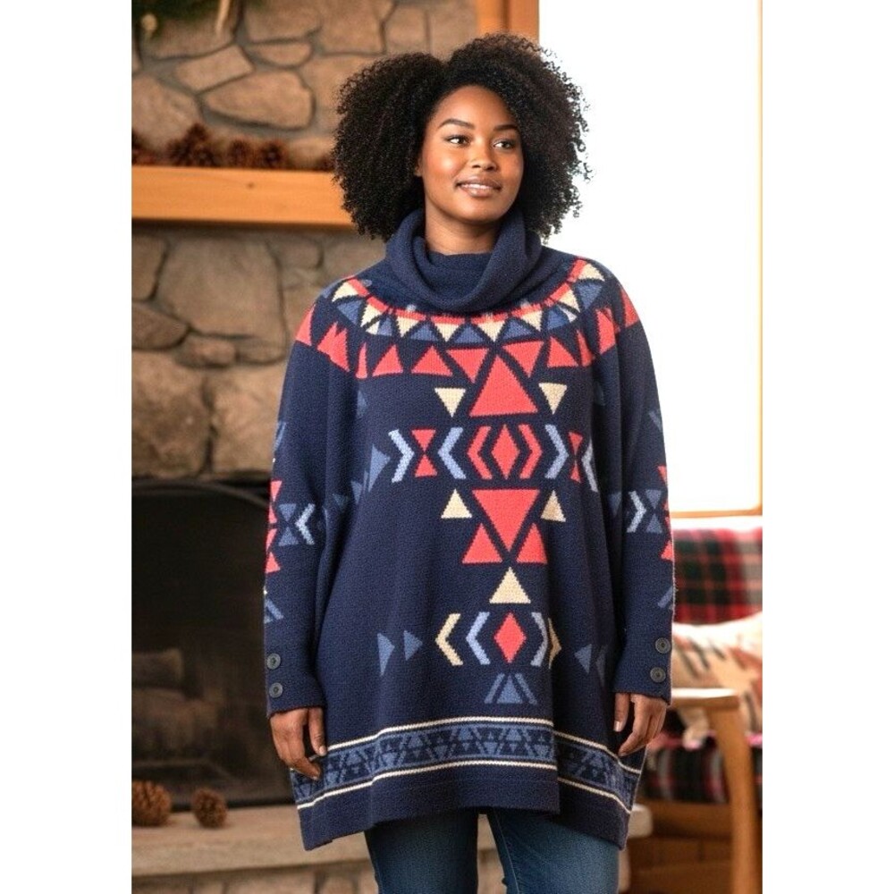 J Jill Women’s NWOT southwestern Aztec Oversized Sweater cowl neck Size Large